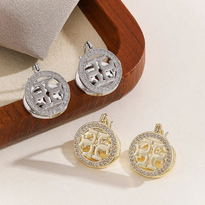 Rhinestone Earrings for Women Gold Silver Round Hollow Geometric Dangle Earrings Wedding Party Daily Wear Fashion Jewelry Gift