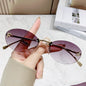 Fashion Rimless Sunglasses Women UV400 - Oval Elegant Diamond Retro Eyewear 3PCS Set