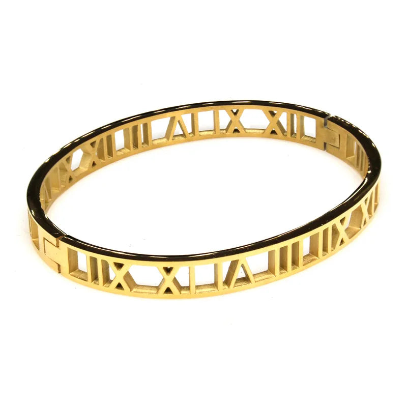 Luxury Roman Bracelet - Stainless Steel Cuff for Women & Couples