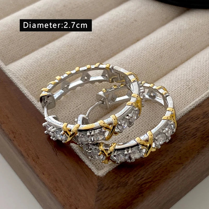 Design  Luxury Zircon Earrings -  Fashionable Gold Silver Metal Accessories for Women