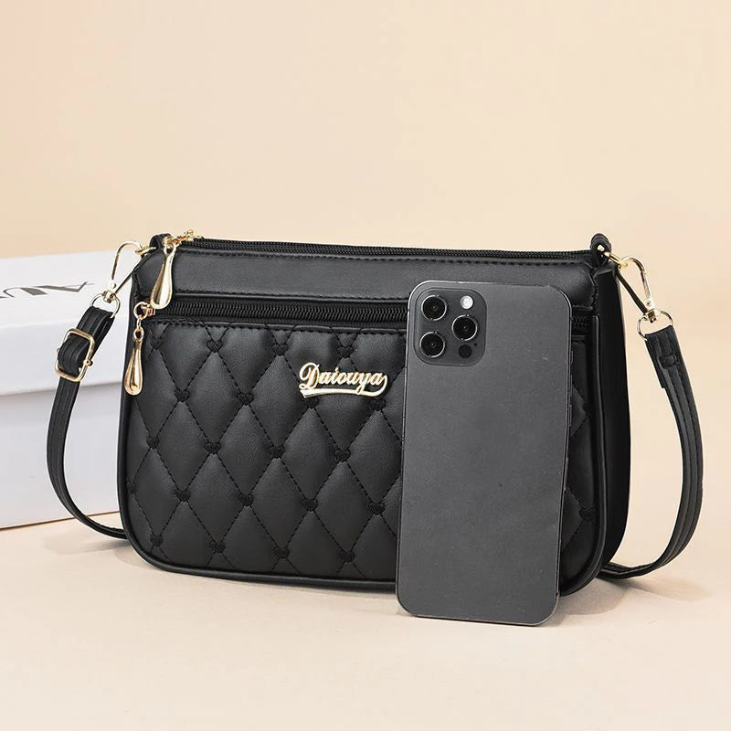 Fashion PU Leather Crossbody Bag - Large Capacity Shoulder Bag with Embroidery Detail