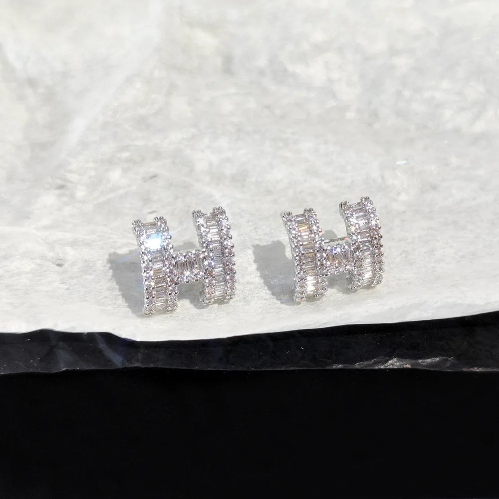 High Luxury Letter H Women's Earrings - Sparkling Rhinestones Inlaid Fashionable Gift Jewelry