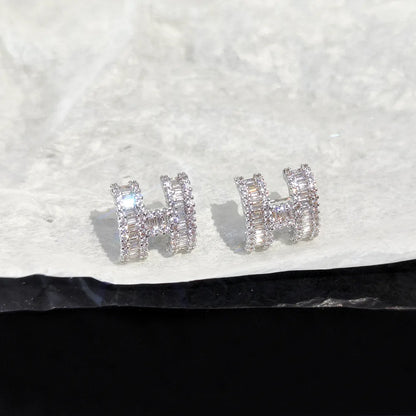 High Luxury Letter H Women's Earrings - Sparkling Rhinestones Inlaid Fashionable Gift Jewelry