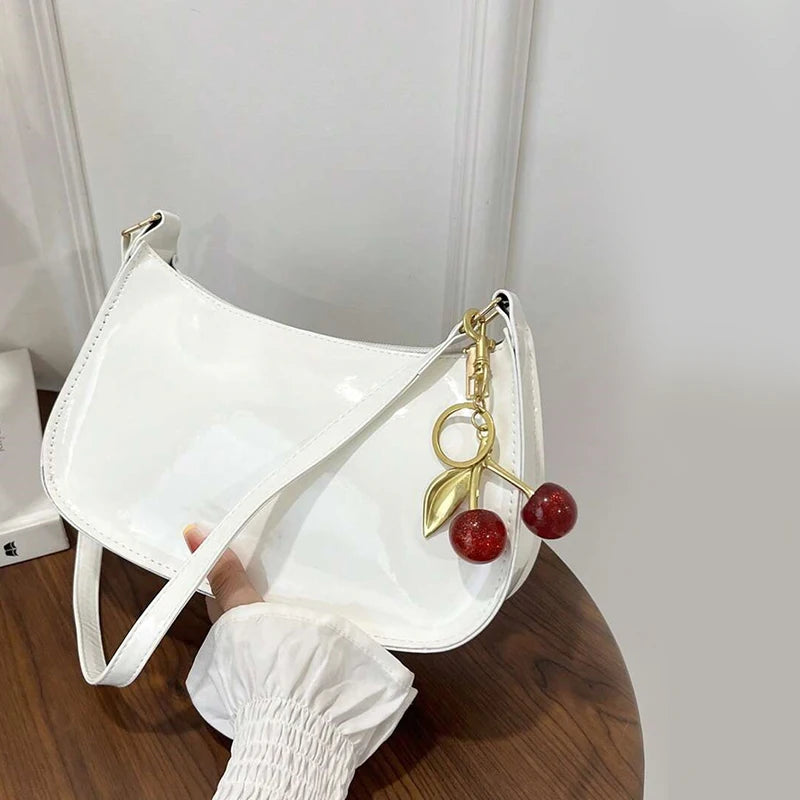 Vintage Retro Shoulder Bag - Designer PU Leather Crossbody with Cherry Charm