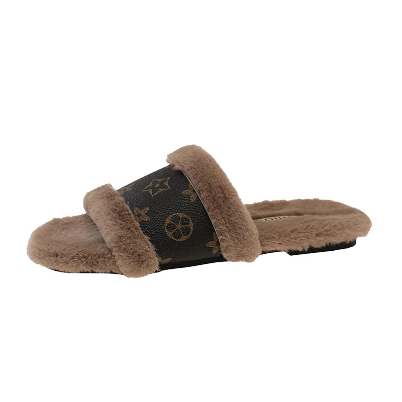 Women's Furry Flip Flop Slippers - Plush Summer Party Slides