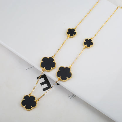Plant Five Leaf Flower Double sided Plum Blossom Jewelry Set Necklace Earrings New Design Natural Stone Women High Quality Clove