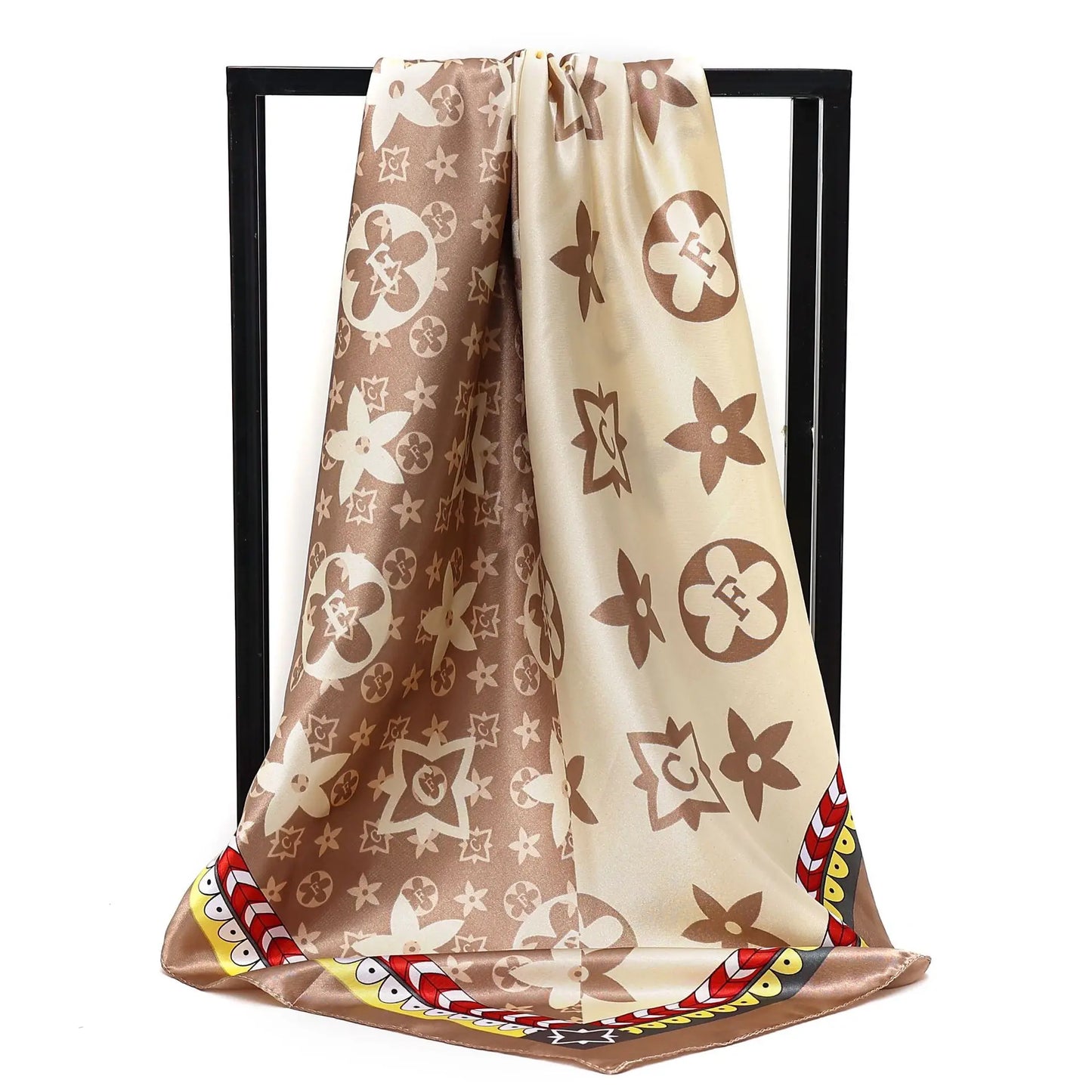 90X90cm 2025 New Women Luxury Print Satin Silk Scarves Square Scarf Hijab Neckerchief Female Hair Ribbon Headband Wrap Bandana