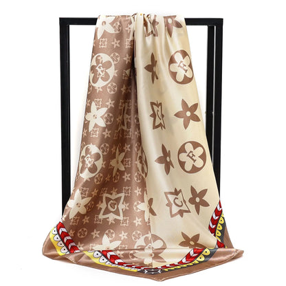 90X90cm 2025 New Women Luxury Print Satin Silk Scarves Square Scarf Hijab Neckerchief Female Hair Ribbon Headband Wrap Bandana