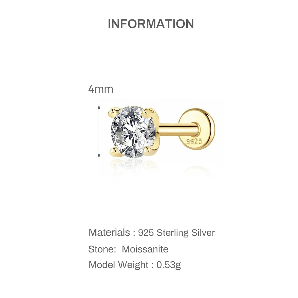 Moissanite Stud Earrings - 925 Sterling Silver, 0.03-1.2ct, D Color, GDTC Certified