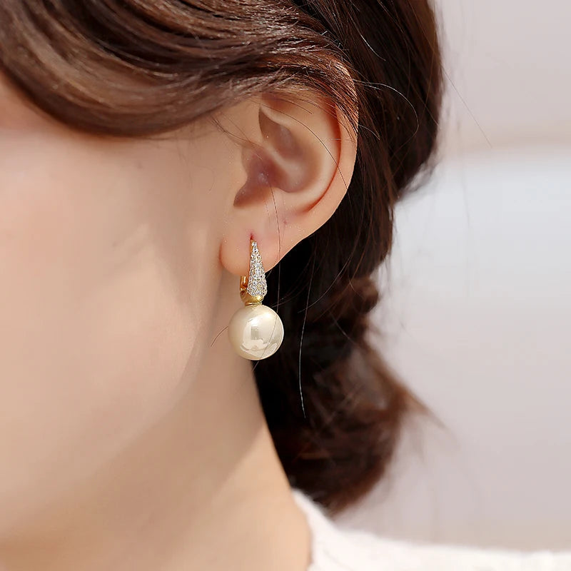 French Light Luxury Pearl & Zircon Drop Earrings | Elegant Banquet Jewelry for Women