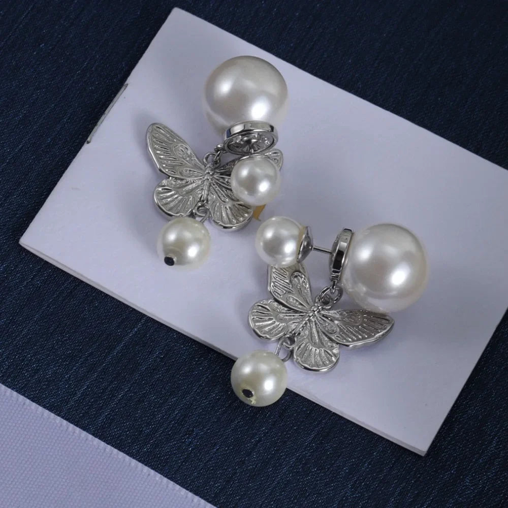 Butterfly Pendant Earring Classic Designer Jewelry Fashion Pearl Butterfly Design Jewelry Luxury Women's Earrings Christmas Gift