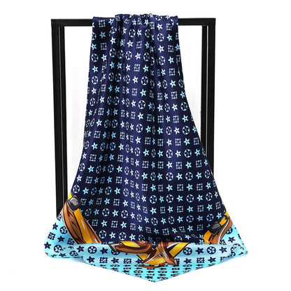 90X90cm 2025 New Women Luxury Print Satin Silk Scarves Square Scarf Hijab Neckerchief Female Hair Ribbon Headband Wrap Bandana