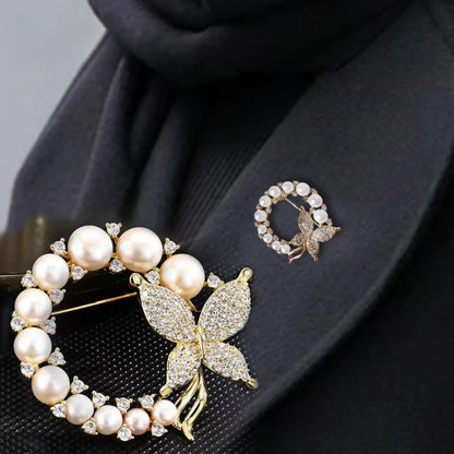 Luxury Pearl Butterfly Wreath Brooches Elegant Enamel Camellia Flower  Pendant Plant Pin Accessories Women Party Jewelry Gift