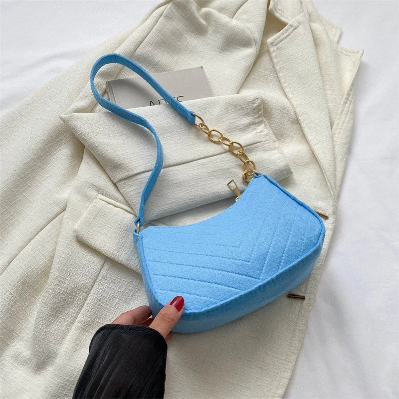 Mini Crescent Saddle Bag - Designer Felt Shoulder Bag for Women