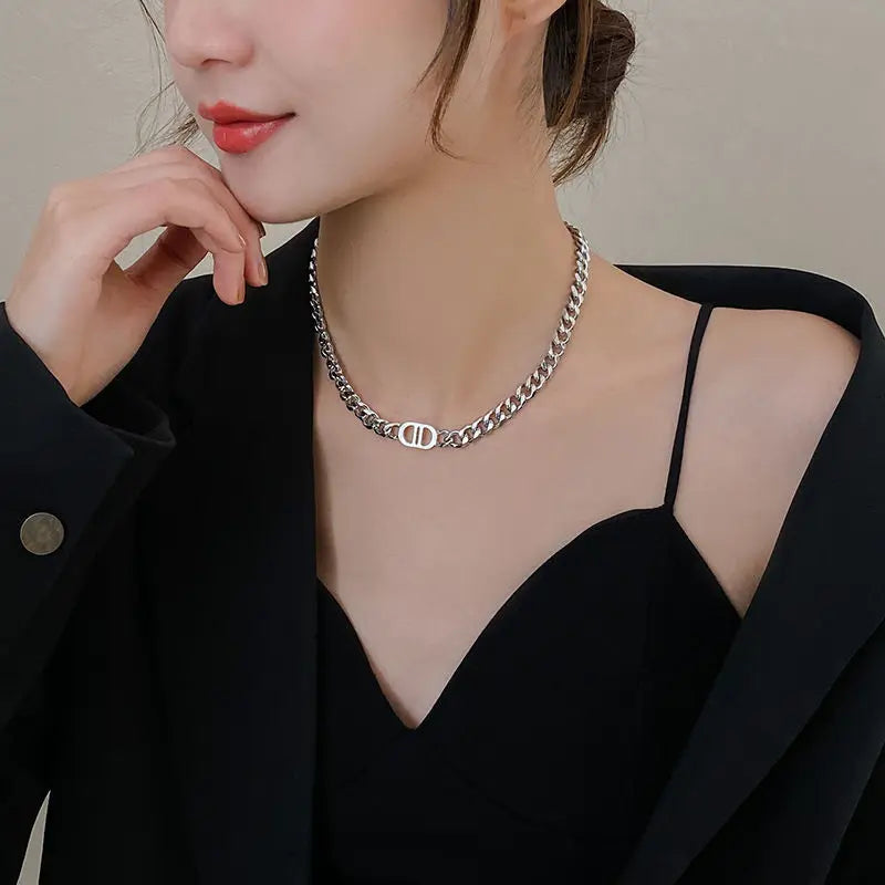 Cocoguchi golden color Thick Letter Titanium Steel Necklace & Bracelet for Women four sealsonal wearage popular fashion jewelry
