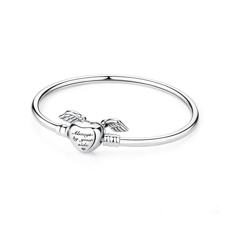 Original Sterling Silver Bracelet Love Heart Clasp Charms Beads Snake Chain Bracelets Bangles Luxury Jewelry For Women Gift