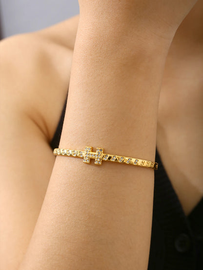 Fashionable, Personalized, Exquisite, Versatile, Trendy Stainless Steel Diamond-Studded Letter H Slim Bracelet For Women