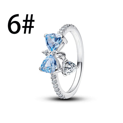 925 Sterling Silver Blue Bow Zircon Fine Jewelry | Earrings, Necklace & Ring for Women