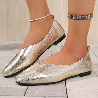 Women's Retro Square Toe Loafers - Lightweight Slip-On Sneakers