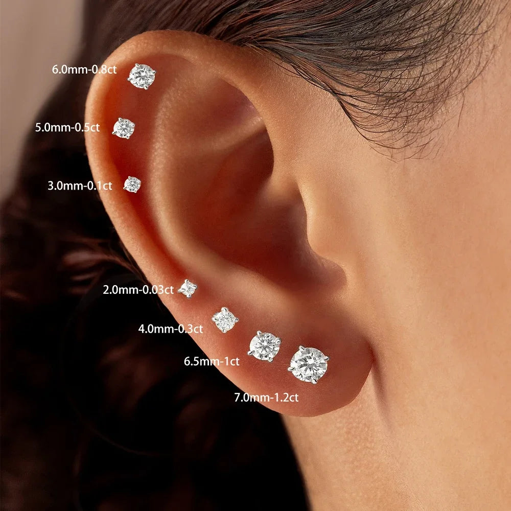 Moissanite Stud Earrings - 925 Sterling Silver, 0.03-1.2ct, D Color, GDTC Certified