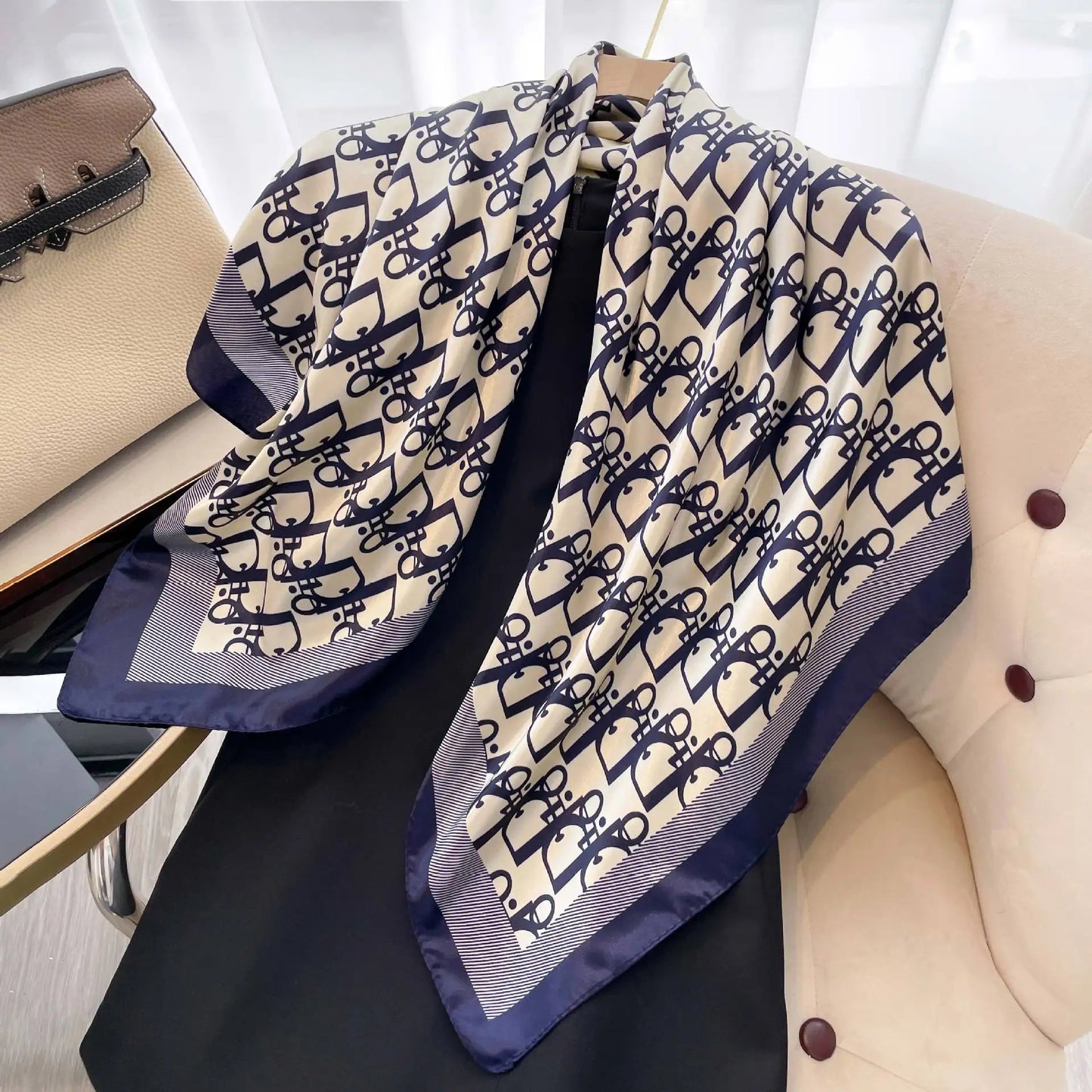 1 Pcs 90cm Ladies' Silk Scarf Vintage Fashionable Versatile Printed Silk Spring Hair Band Hijab Sunsceen Neckerchief Shawl Wraps