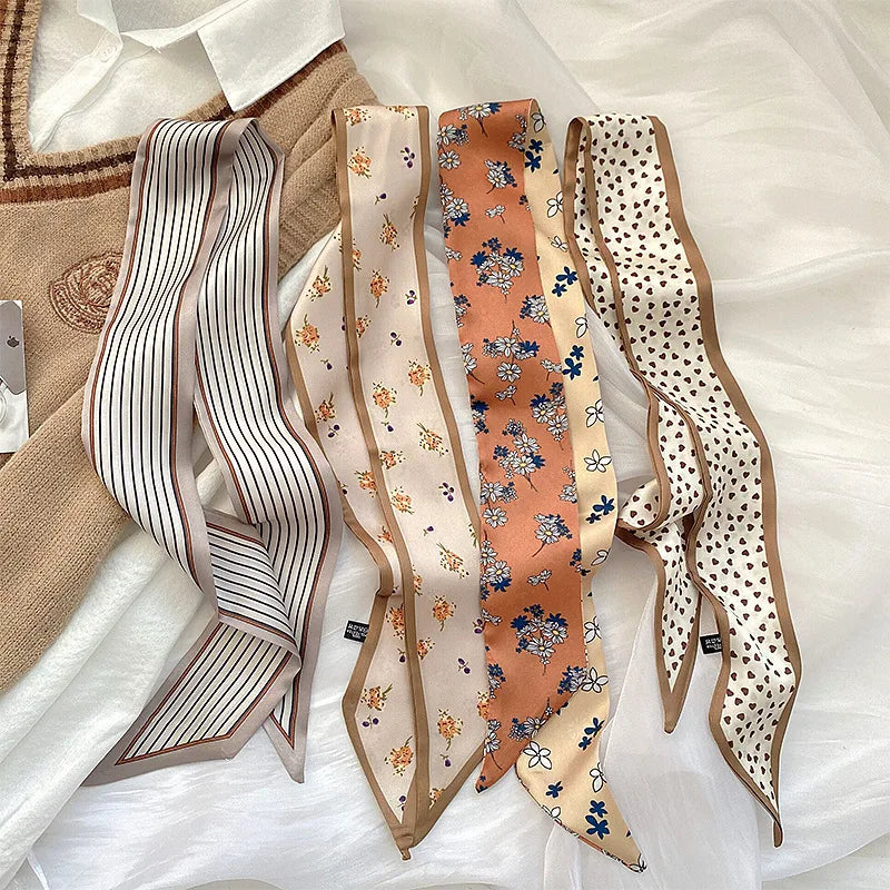 4pcs Silk Feel Skinny Silk Scarf Hair Band Women Spring Hair Bandana Foulard Ribbon Scarves Hair Accessories