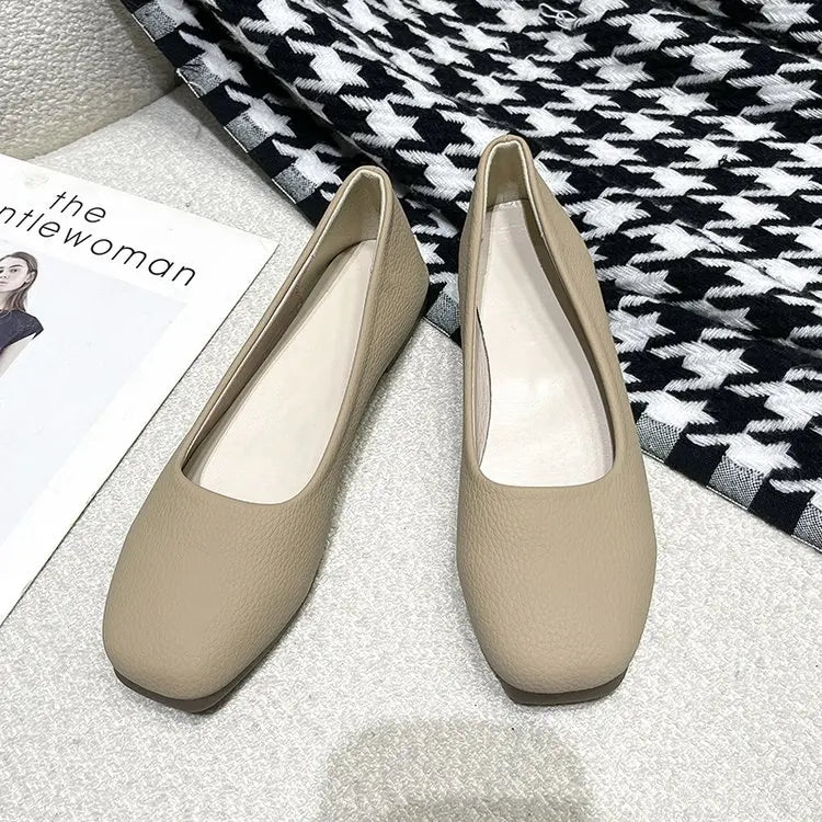 Women's Premium Leather Square Toe Loafers - Lightweight Work Flats