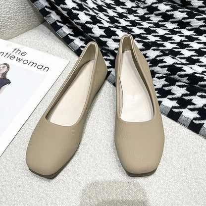 Women's Premium Leather Square Toe Loafers - Lightweight Work Flats