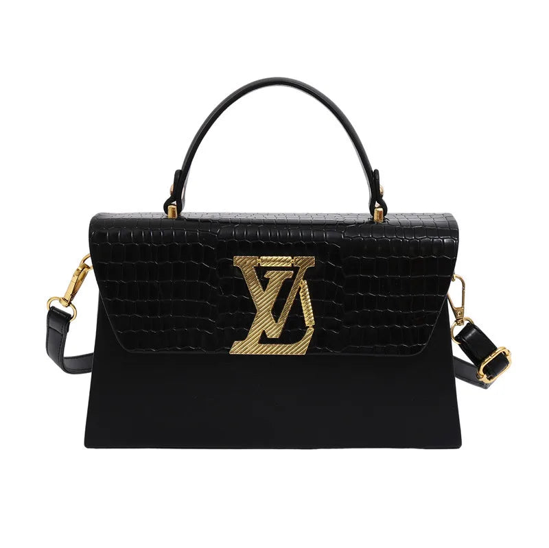 2025 Trendy Women's Shoulder Bag - Large Capacity, Glossy Leather with Letter Print, Adjustable Strap for Daily Use