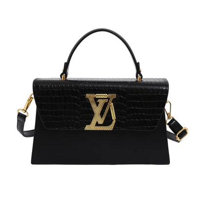 2025 Trendy Women's Shoulder Bag - Large Capacity, Glossy Leather with Letter Print, Adjustable Strap for Daily Use