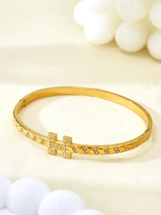 Fashionable, Personalized, Exquisite, Versatile, Trendy Stainless Steel Diamond-Studded Letter H Slim Bracelet For Women