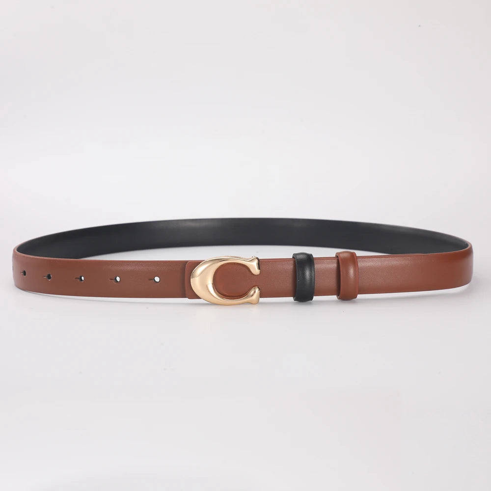 Elegant Women's PU Leather Belt - C-Shaped Buckle Fashion Belt with Gift Box