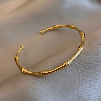 Titanium Steel Gold Bracelet - Classic Zircon Inlaid Bangle for Women