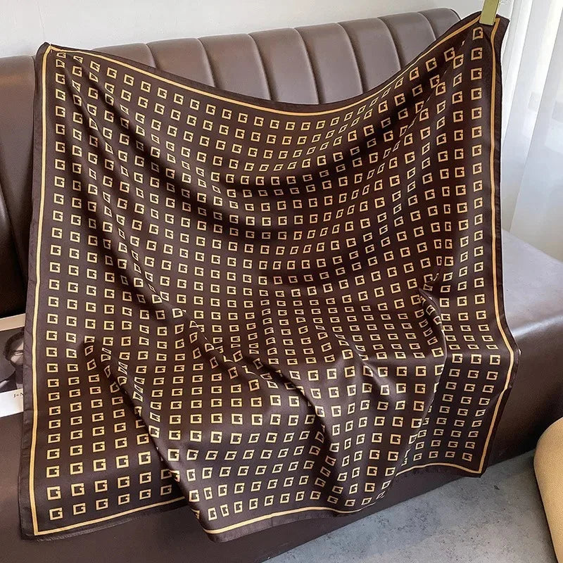 Luxury Letter Print Twill Silk Scarf - Hijab Shawl & Headband 90cm