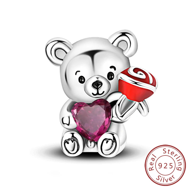925 Sterling Silver Pink Pendant Charm Bead | Fits Pandora Bracelets & Necklaces | DIY Fine Jewelry