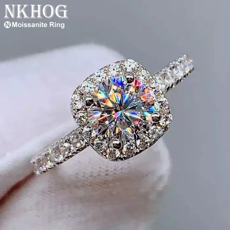 Real Moissanite Solitaire Ring - 925 Sterling Silver, D Color VVS1, GRA Certified