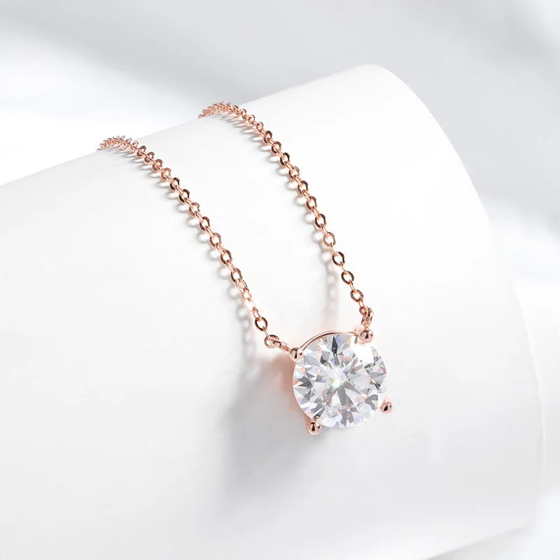Moissanite Pendant Necklace - 925 Sterling Silver & 18K Rose Gold, 1ct to 5ct, D Color VVS1