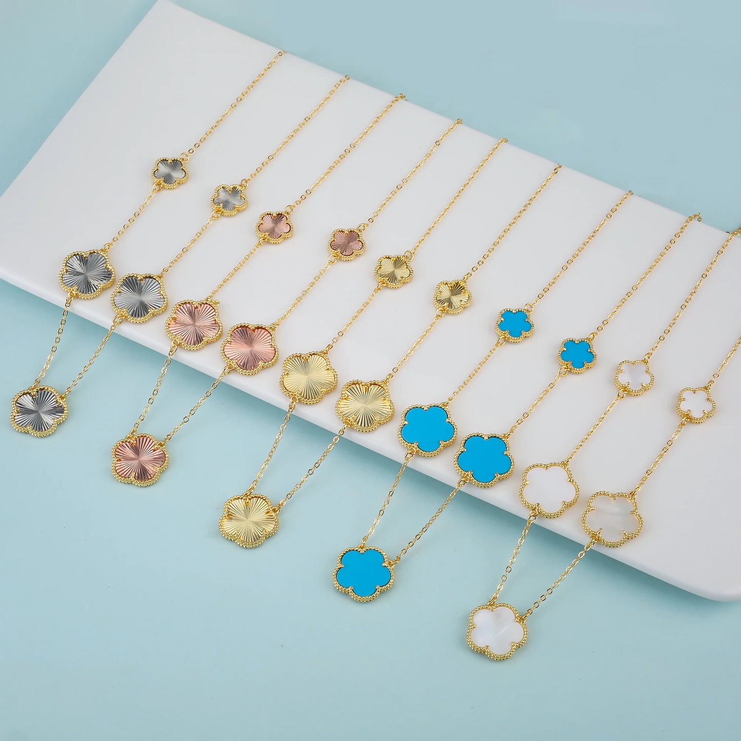 Plant Five Leaf Flower Double sided Plum Blossom Jewelry Set Necklace Earrings New Design Natural Stone Women High Quality Clove