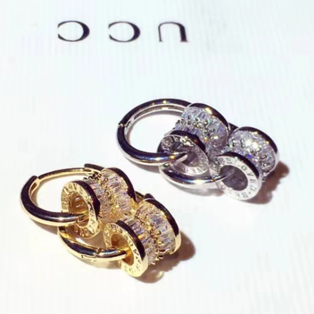 New Designer Earrings Round Super Shiny Zircon Earrings Charming Luxury Women's Jewelry Cute Girl Gift Christmas Gift