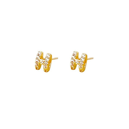 Sterling Silver H-letter Exquisite Earrings Small And Simple Set With Diamond Hollow Earrings Birthday Gift Jewelry