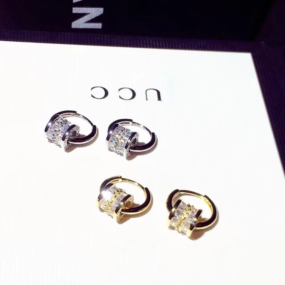 New Designer Earrings Round Super Shiny Zircon Earrings Charming Luxury Women's Jewelry Cute Girl Gift Christmas Gift