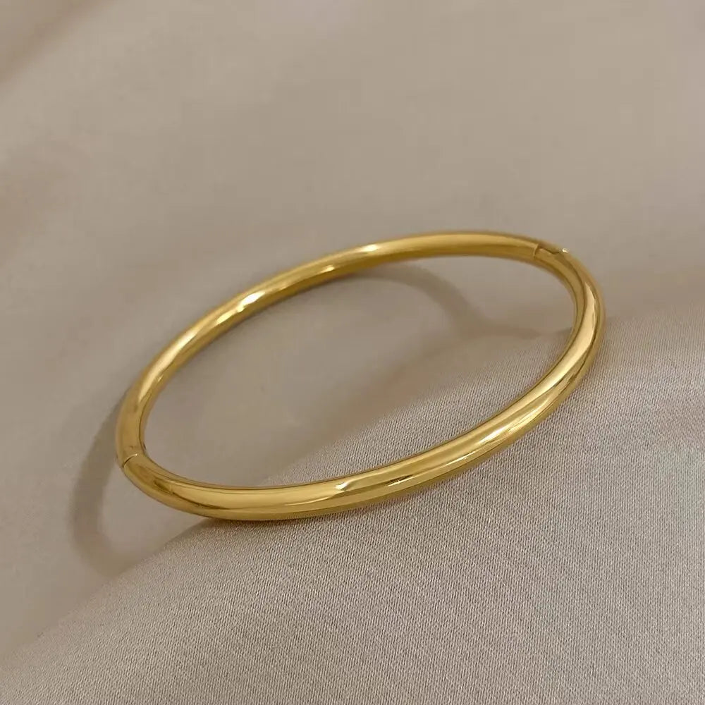 Titanium Steel Gold Bracelet - Classic Zircon Inlaid Bangle for Women