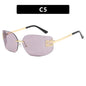 1pc Classic Sun Glasses Female Funky Metal Luxury Rimless Sunglasses Women BrandDesigner Rivets Rectangle Gradient Curved Shades