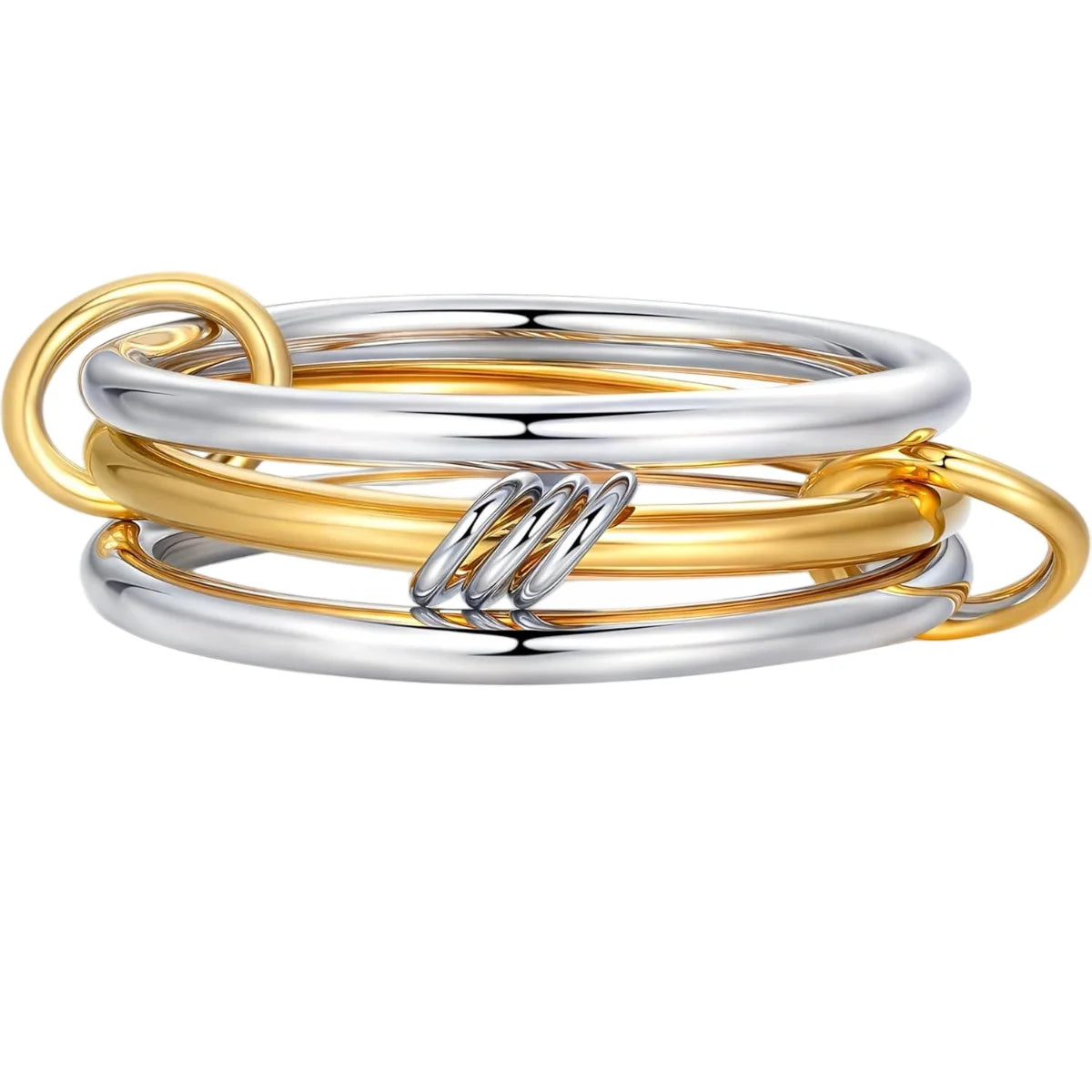 Trendy 4-Piece Stackable Ring Set - Two-Tone 18K Gold Plated Zircon Rings