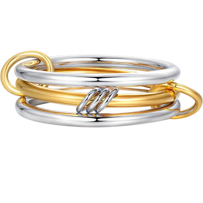 Trendy 4-Piece Stackable Ring Set - Two-Tone 18K Gold Plated Zircon Rings