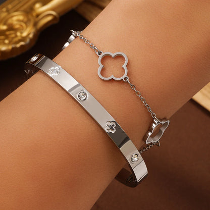 2PCS French Lucky Clover Bracelet Set For Women High Quality Stainless Steel INS Hot Selling Bracelet Charm Feeling Jewelry Gift
