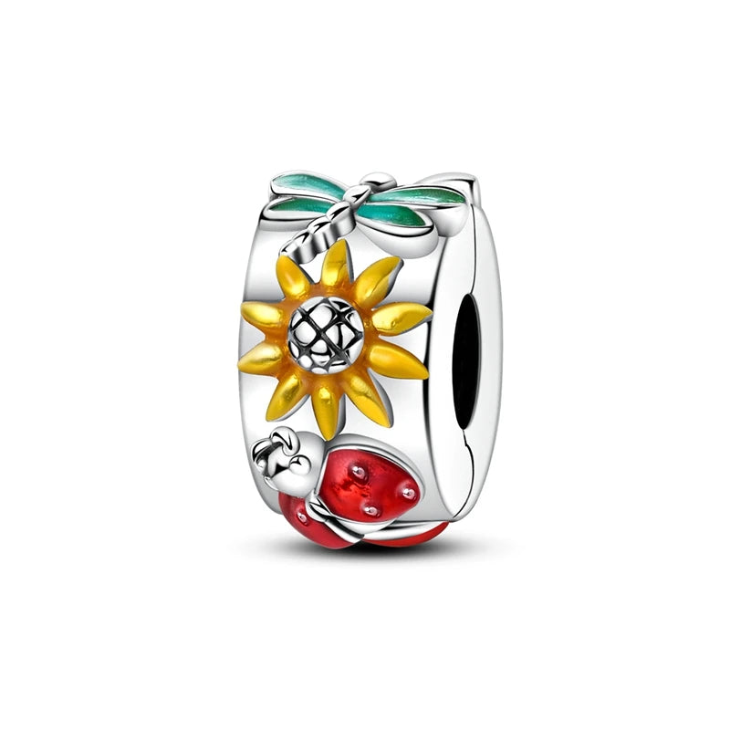 925 Sterling Silver CZ Pave Round Clip Charm - Bracelet Necklace Bead