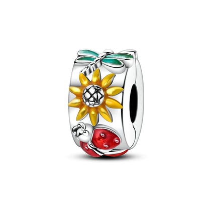 925 Sterling Silver CZ Pave Round Clip Charm - Bracelet Necklace Bead