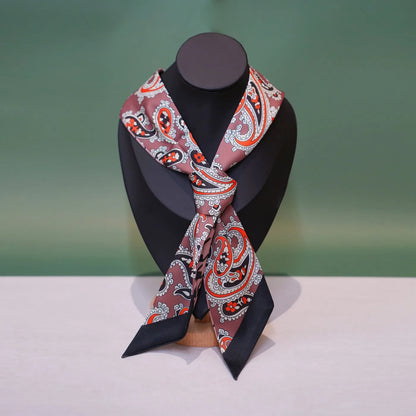 Silk Scarf Ribbon Hair Tie for Women Long Printed Accessory Bag Handle Decoration Neck Wrap Stylish Headband Multiuse