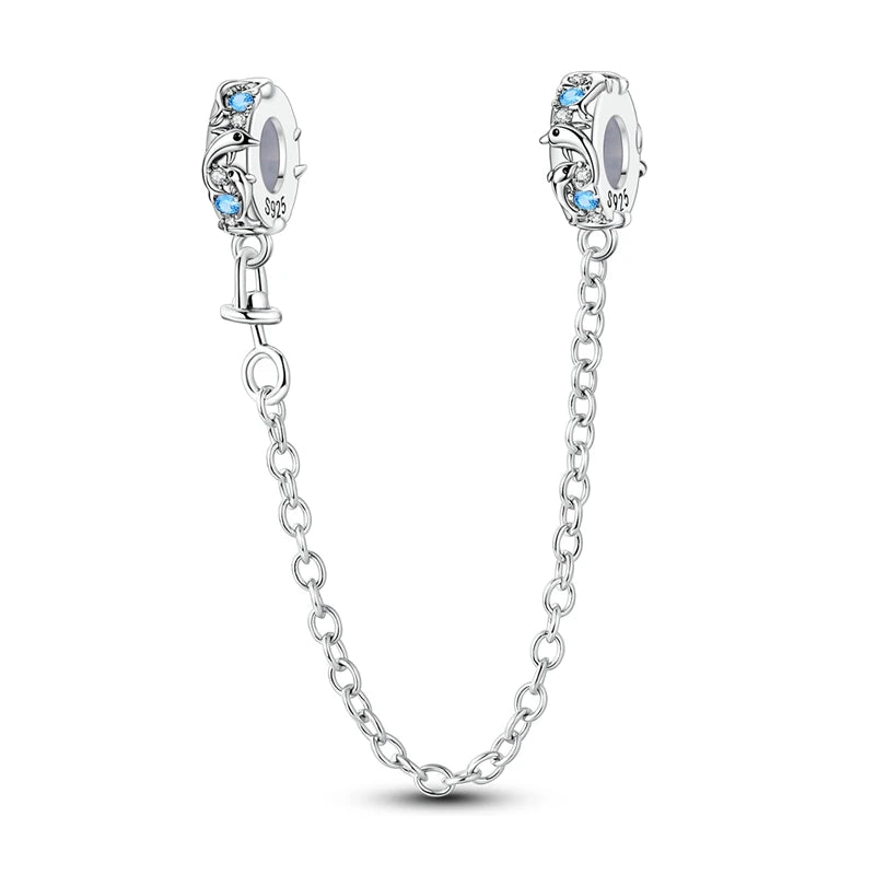 925 Sterling Silver Heart, Infinity & Triple Jewel Safety Chain Charm | Fits Pandora & Most Bracelets